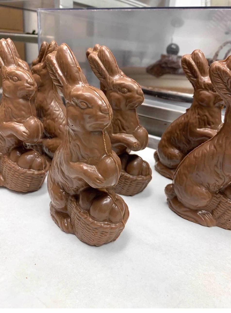 Solid chocolate Easter bunnies and other novelty molded chocolates